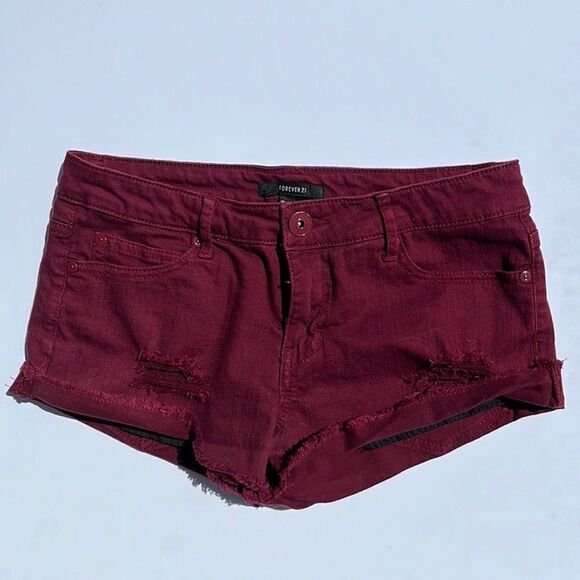 Forever 21 Pants - Forever 21 Burgundy Distressed Studded Shorts Women’s Size 27